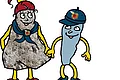 Die beiden Kinder-Maskottchen sind gezeichnete Figuren mit Gesicht, Armen und Beinen. Suevitchen hat einen Körper aus dem Gestein Suevit und einen roten Pferdeschwanz auf dem Kopf. Riesitchen hat einen hellblauen Körper und eine Schildmütze auf dem Kopf.