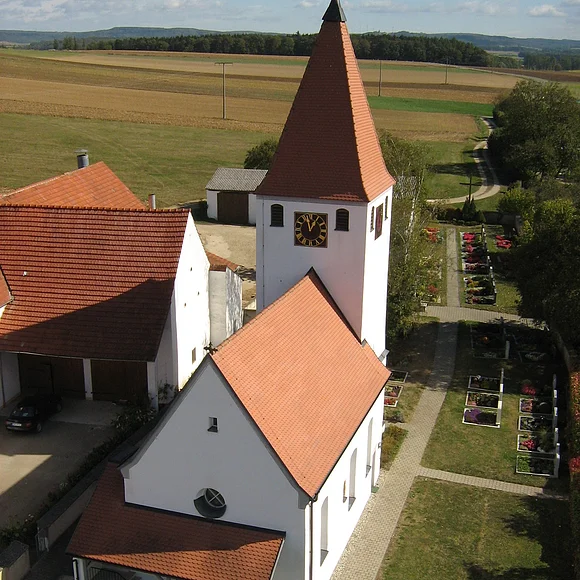 St. Nikolauskirche zu Dornstadt von "oben", d.h. von der Feuerwehrleiter St. Nikolauskirche zu Dornstadt von "oben", d.h. von der Feuerwehrleiter